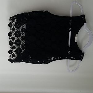 Cute Black Top with Woven Floral Front